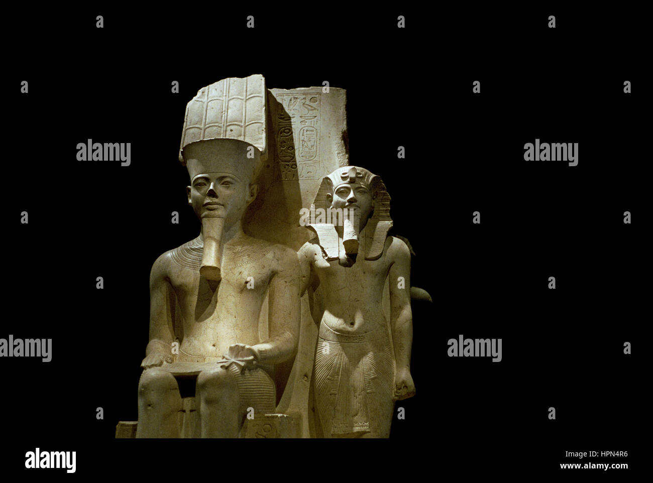 Italy, Piedmont, Turin, Egyptian Museum of Torino, Statue of Tutankhamon and Amon Stock Photo