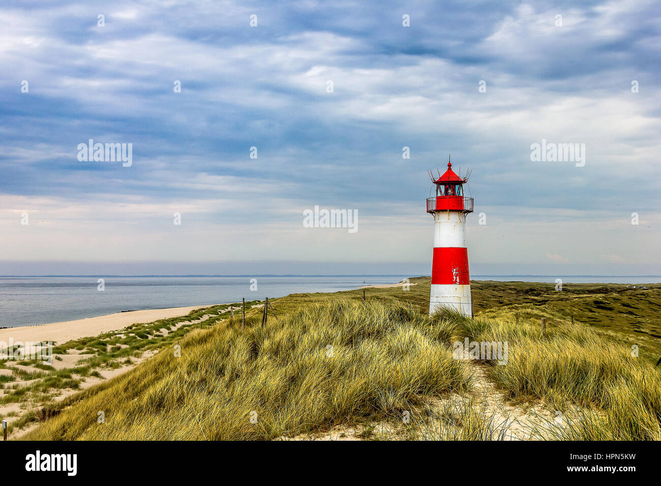 The lighthouse List Ost on the Ellenbogen of the island Sylt at the german northern sea coast Stock Photo