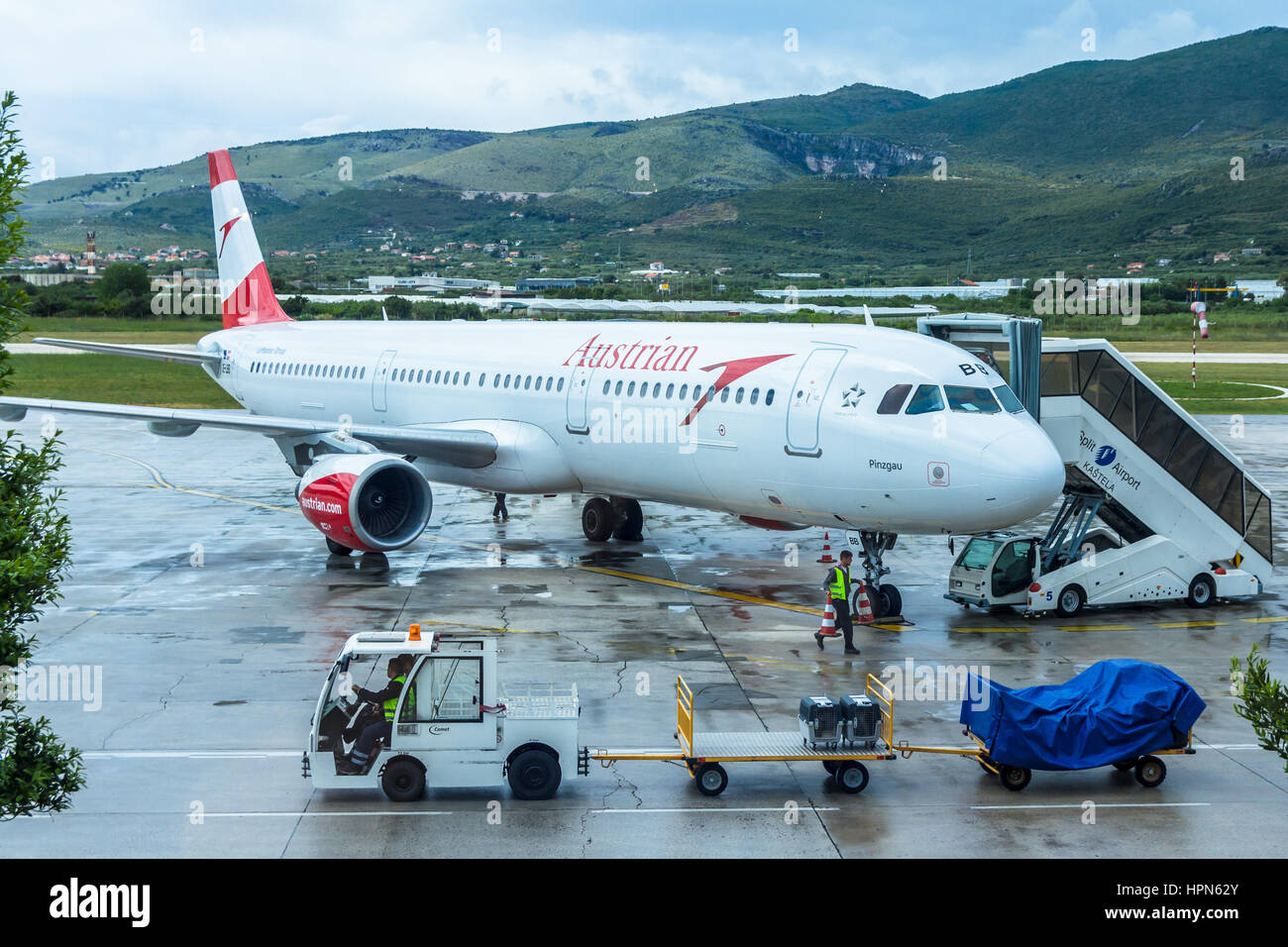 Split Airport, Croatia - May 12, 2016: Austrian airlines Airbus on the tarmac Stock Photo