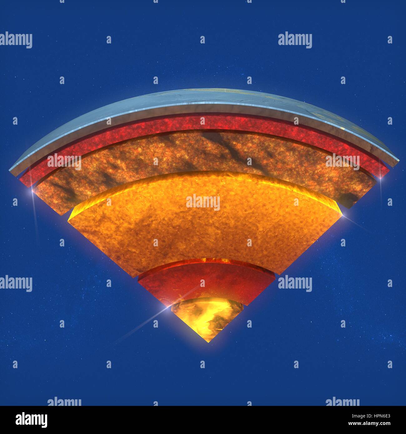 Earth structure, division into layers, the earth's crust and core. 3d rendering Stock Photo