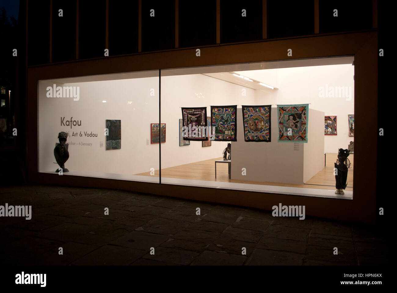 Window of the Nottingham Contemporary art gallery at night showing