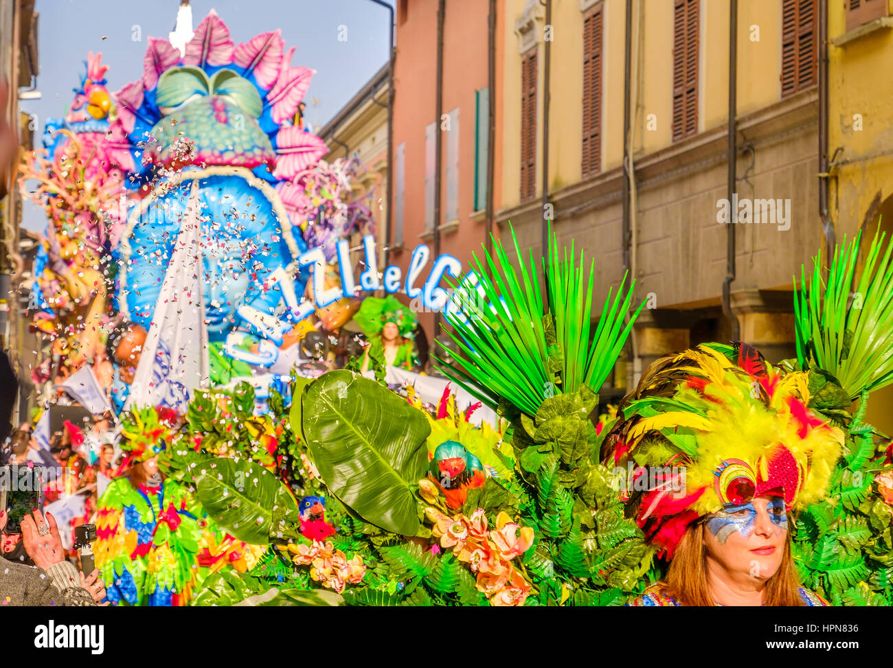 Carnevale di Cento parade floats village streets Stock Photo