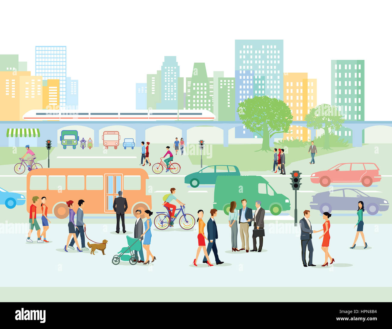 Urban street with pedestrians and cars Stock Photo - Alamy