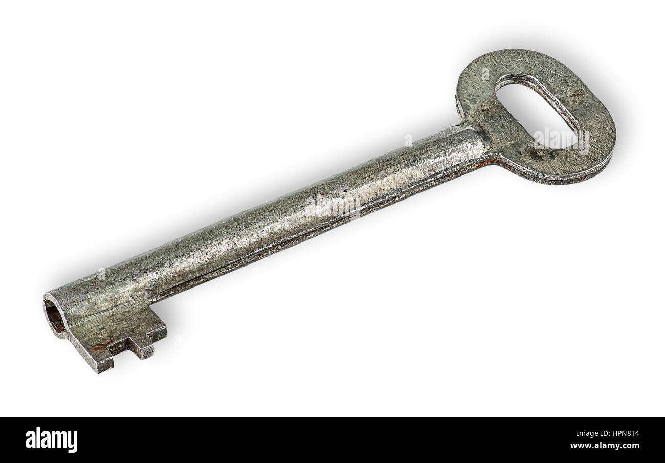 Old rusty big key isolated on white background Stock Photo