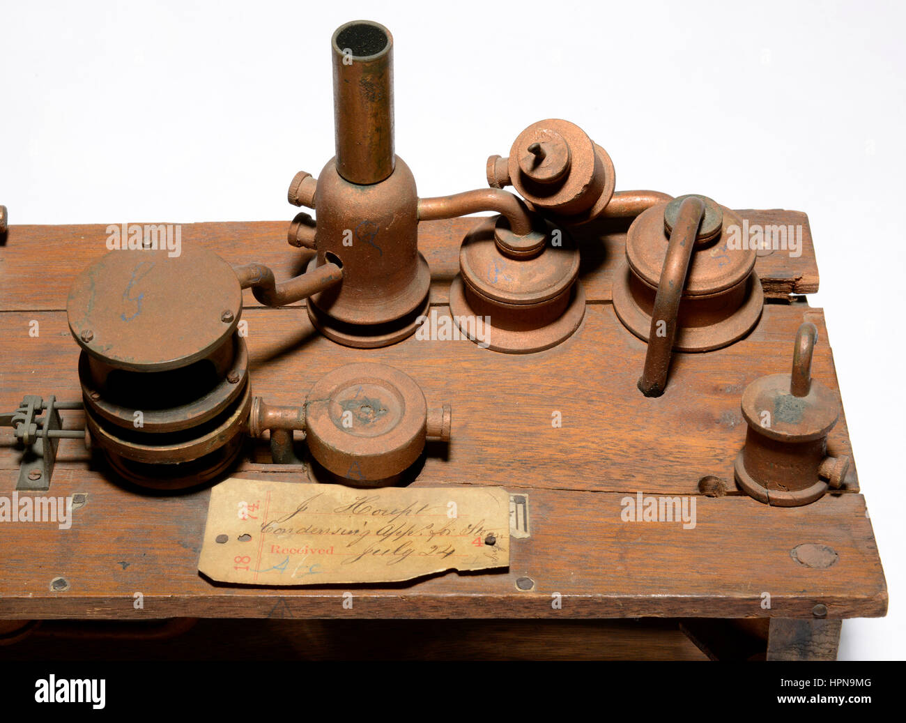 Patent model for “Improvement in Compound Condensing Apparatus for Marine steam engines, granted September 15, 1874.  Inventor:  John Houpt. Stock Photo