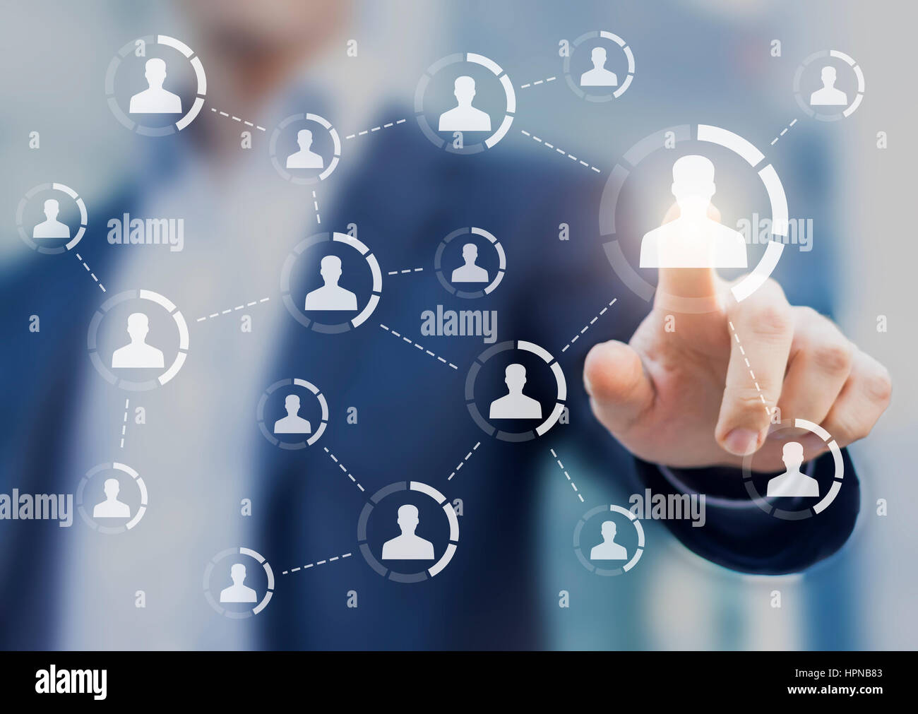 Influencer marketing concept with a social network diagram showing the connection and influence between individuals for advertising strategy, person t Stock Photo
