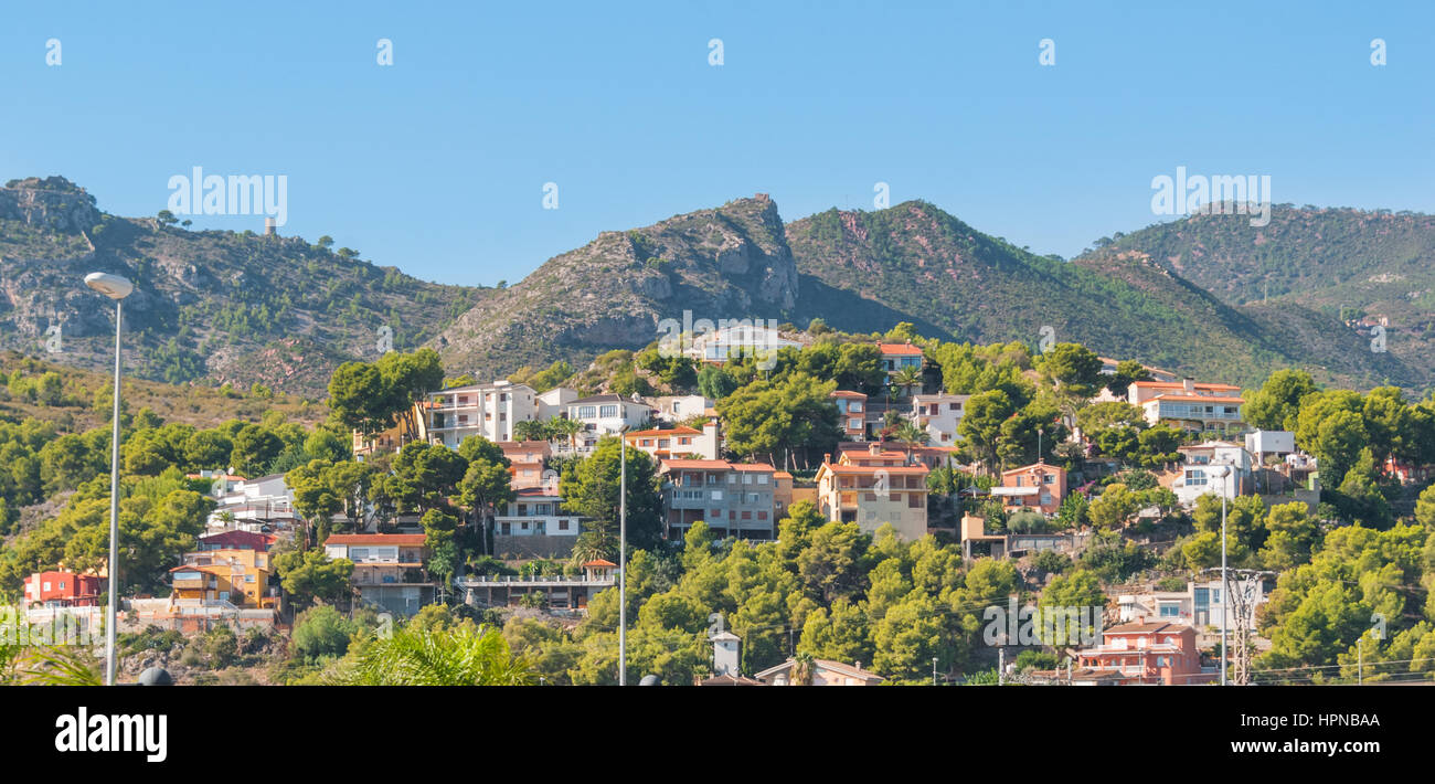 Rustic & rugged but beautiful living places in small town communies with homes nestled in the hills & mountains of rural Spain. Stock Photo