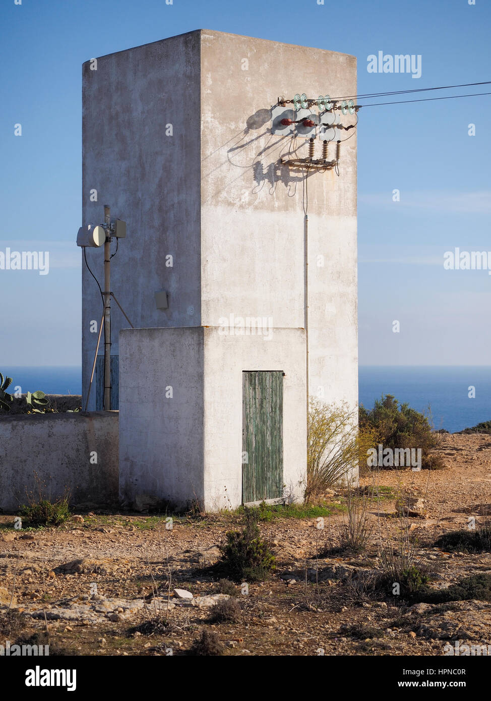Electrical installation?  El Pilar de la La Savina Fomentera Spain Balearic island Stock Photo