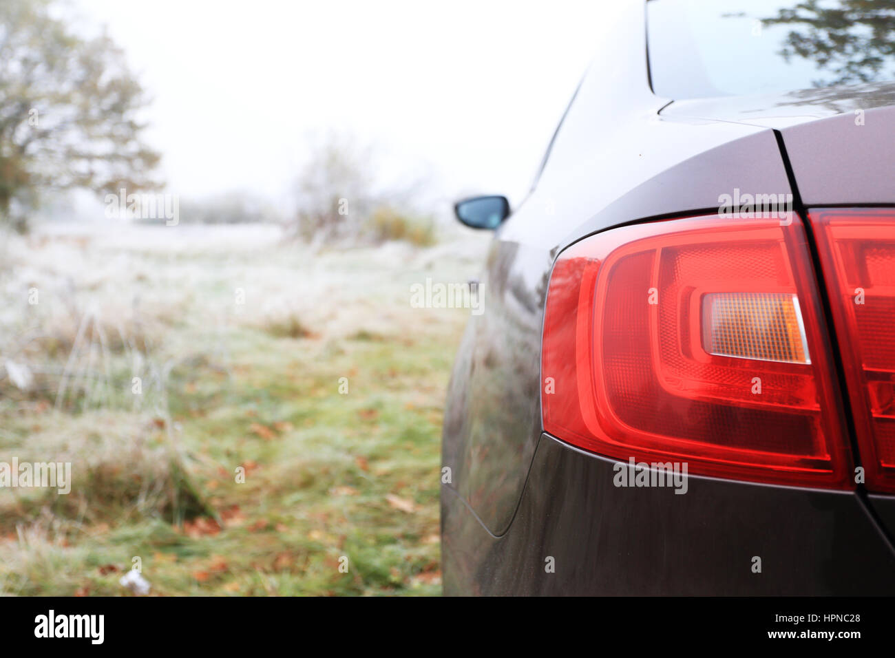 red taillight of brown sedan on natural background Stock Photo