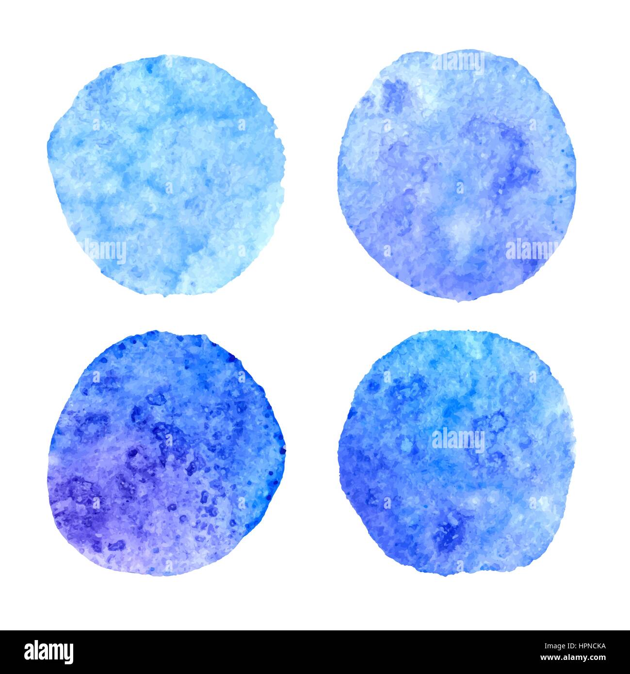 Navy blue watercolor hand drawn banners set. Vector watercolour paper grain textured design elements. Abstract hand paint circle stains isolated on wh Stock Vector