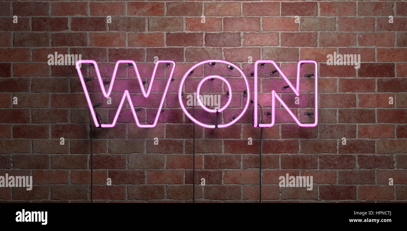 WON - fluorescent Neon tube Sign on brickwork - Front view - 3D ...