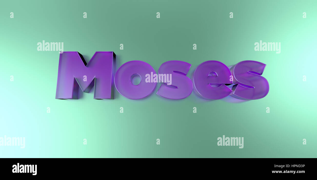 Moses - colorful glass text on vibrant background - 3D rendered royalty free stock image. Stock Photo