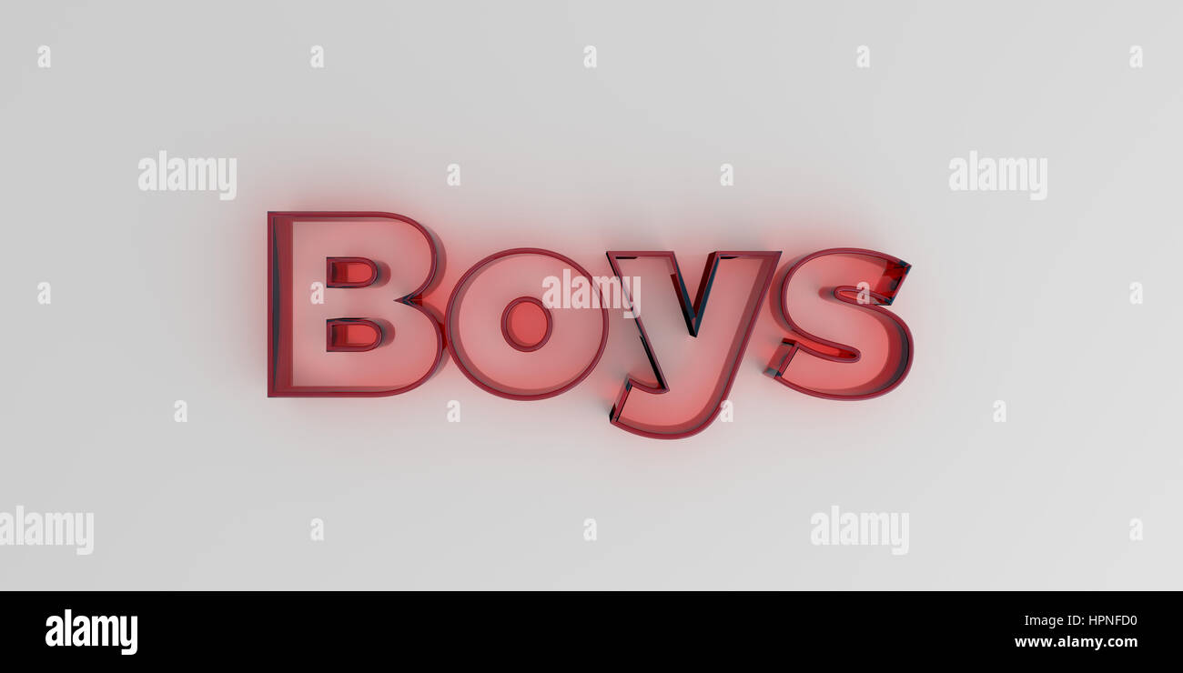 Boys - Red glass text on white background - 3D rendered royalty free stock image. Stock Photo