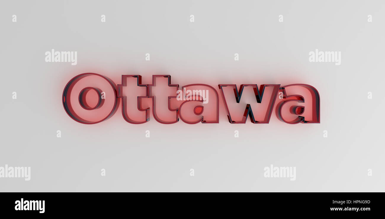 Ottawa - Red glass text on white background - 3D rendered royalty free stock image. Stock Photo