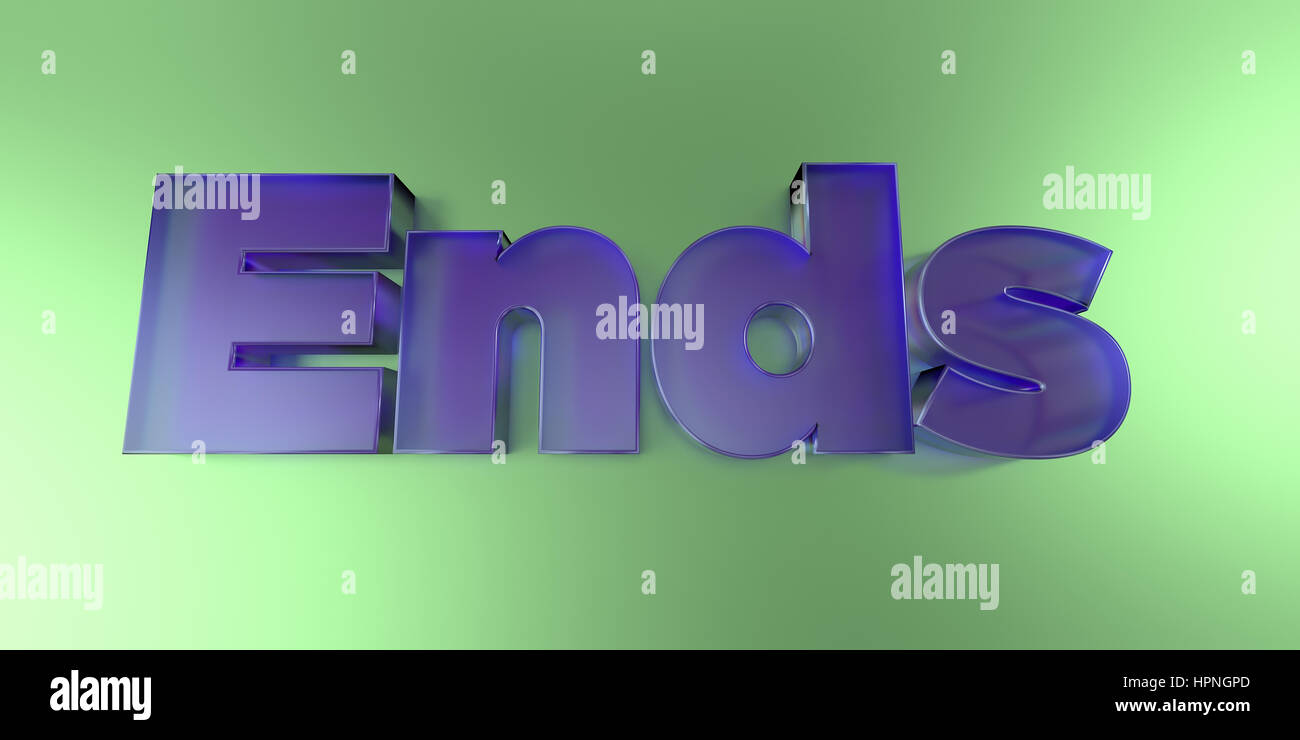 Ends - colorful glass text on vibrant background - 3D rendered royalty free stock image. Stock Photo