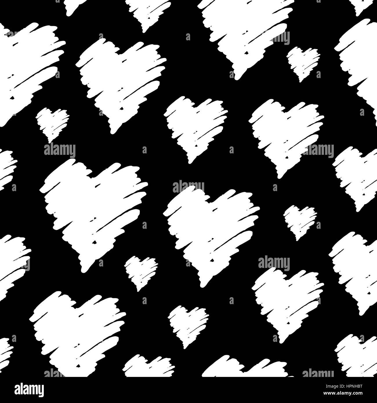 Hand drawn seamless repeating pattern with hearts in black and white. Modern and stylish romantic design poster, wrapping paper, Valentine card design Stock Vector