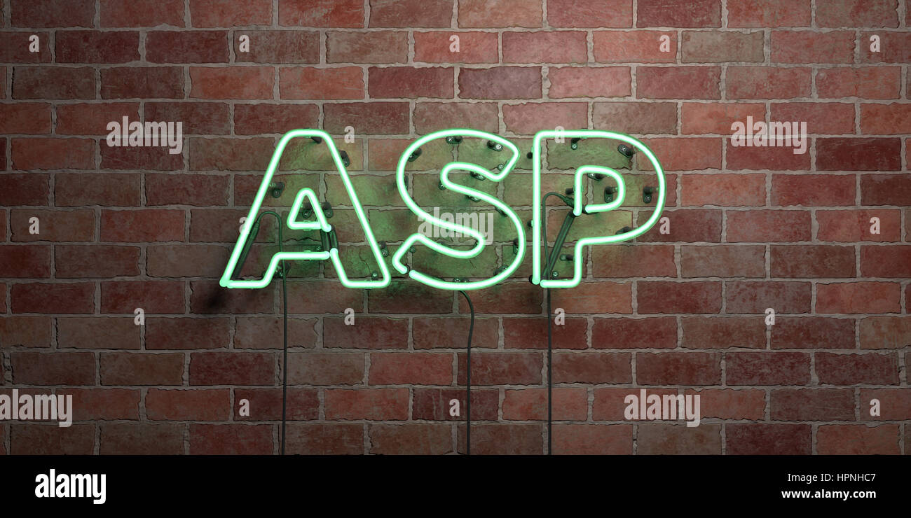 ASP - fluorescent Neon tube Sign on brickwork - Front view - 3D ...