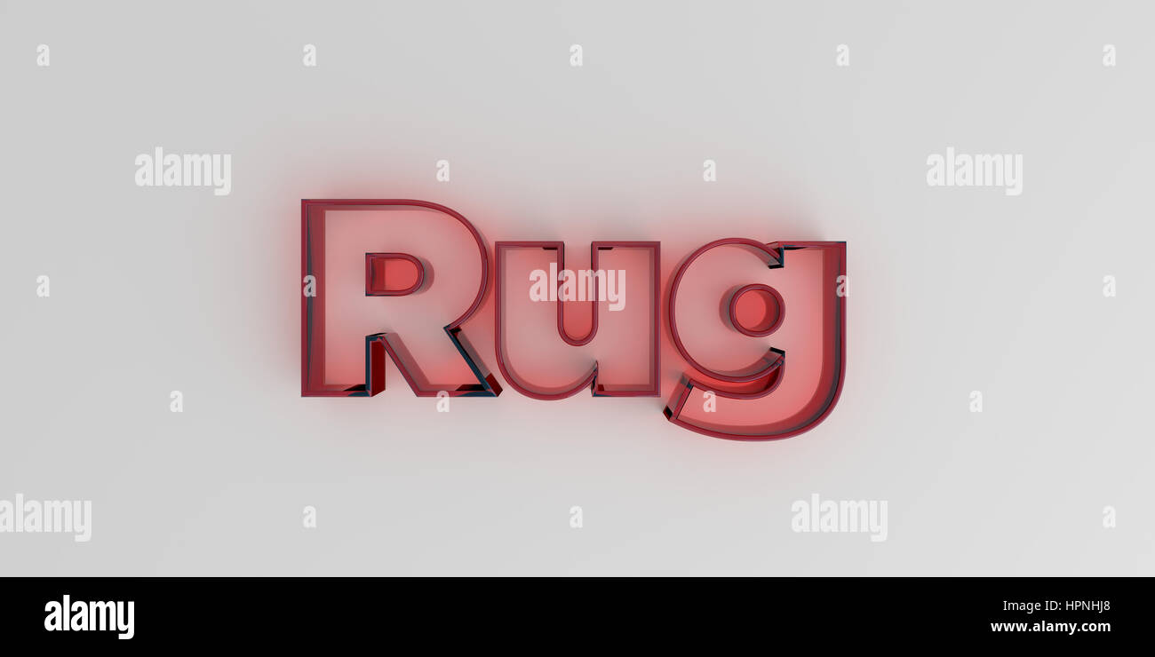 Rug - Red glass text on white background - 3D rendered royalty free ...