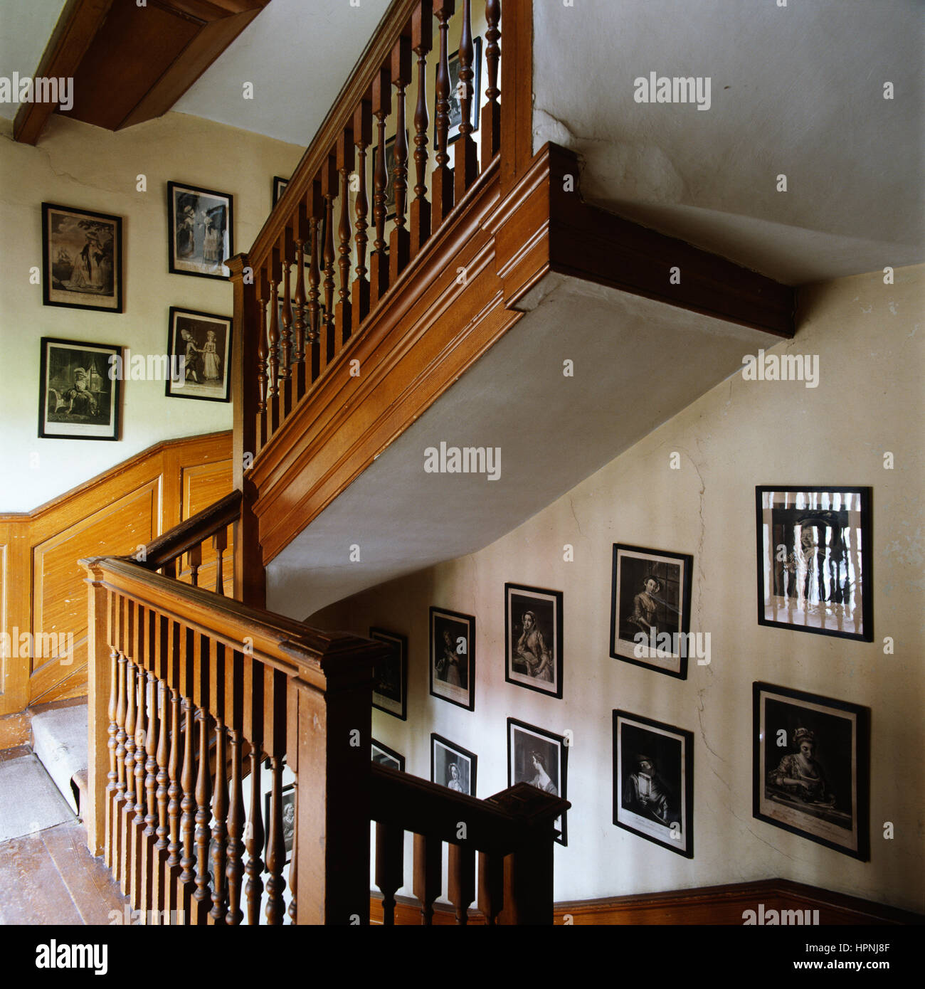 A staircase with photographs. Stock Photo