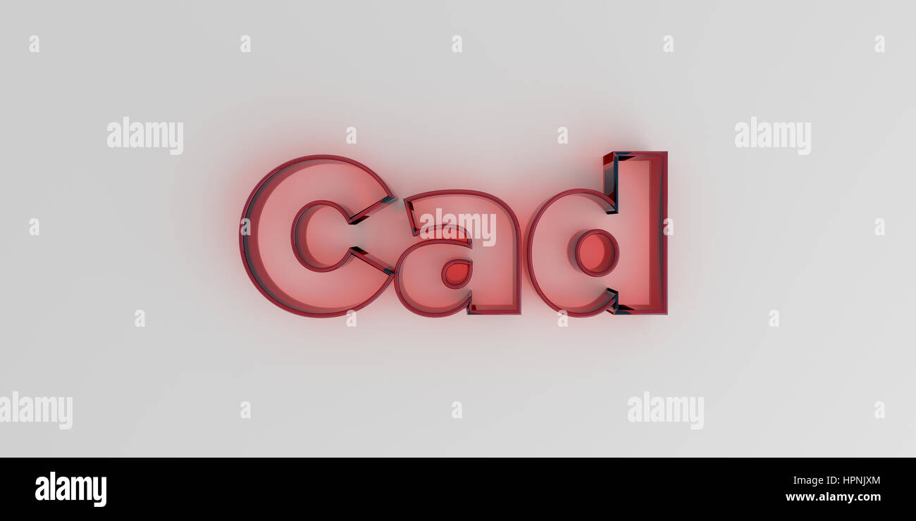 Cad - Red glass text on white background - 3D rendered royalty free ...