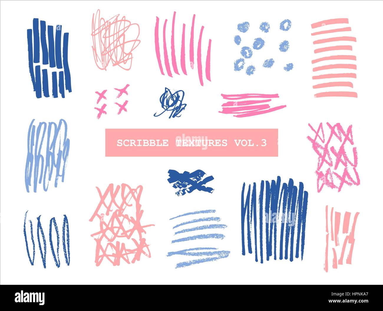 A set of hand drawn scribble textures in pastel colors isolated on white background. Stock Vector