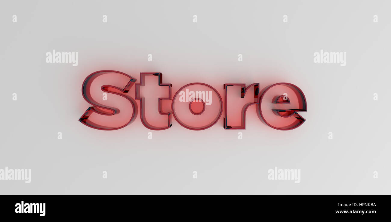 Store - Red glass text on white background - 3D rendered royalty free ...