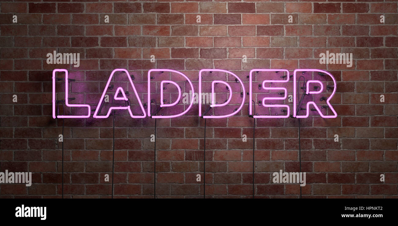 LADDER - fluorescent Neon tube Sign on brickwork - Front view - 3D ...