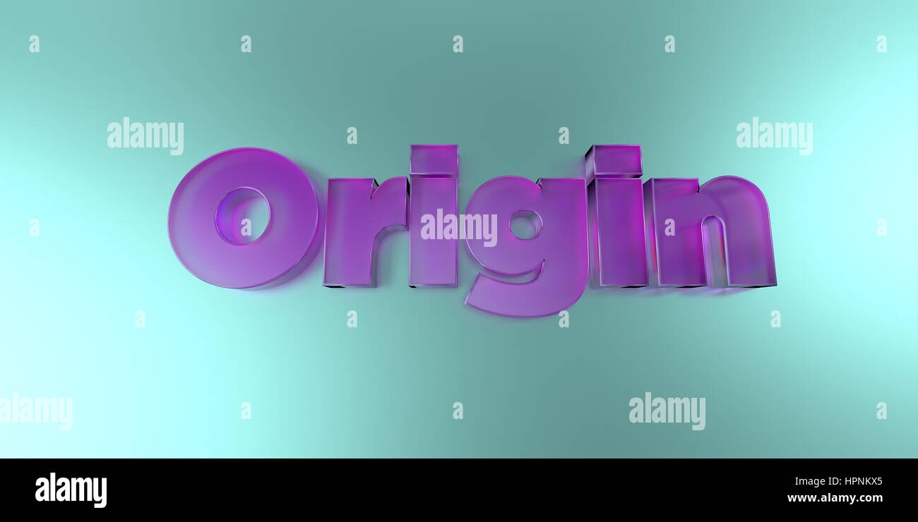 Origin - colorful glass text on vibrant background - 3D rendered ...