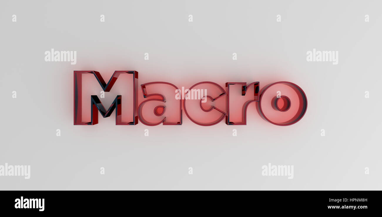 Macro - Red glass text on white background - 3D rendered royalty free stock image. Stock Photo