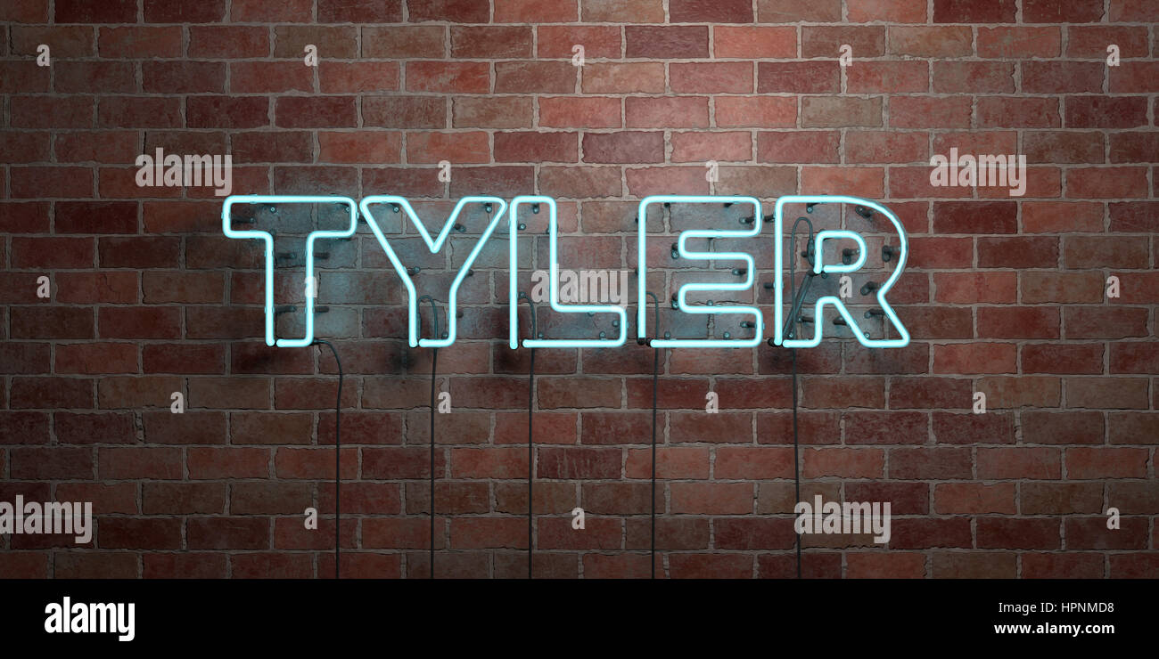 TYLER - fluorescent Neon tube Sign on brickwork - Front view - 3D ...