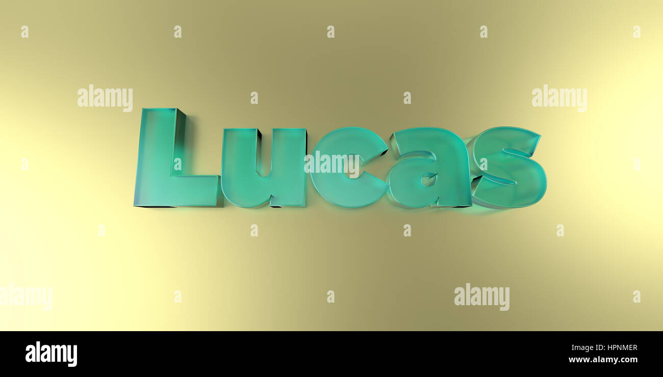 Lucas - colorful glass text on vibrant background - 3D rendered royalty free stock image. Stock Photo