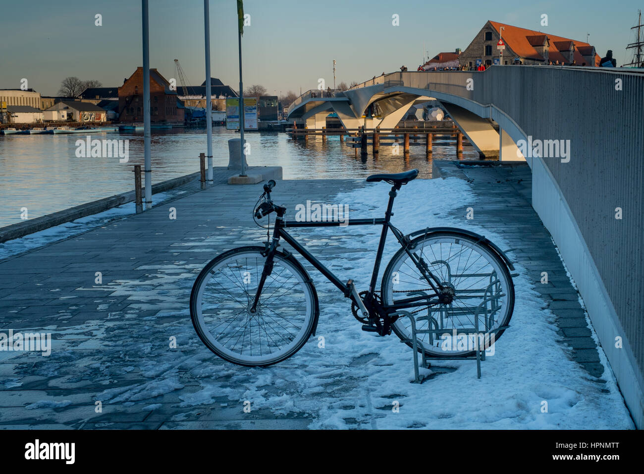 cycle parked by inderhavnen bridge copenhagen Stock Photo