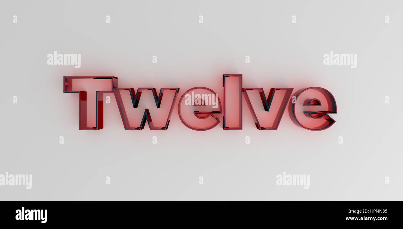 Twelve - Red glass text on white background - 3D rendered royalty free ...