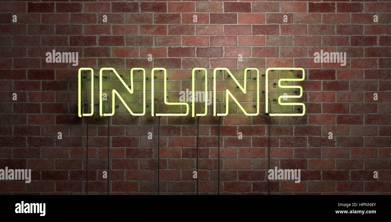 INLINE - fluorescent Neon tube Sign on brickwork - Front view - 3D ...