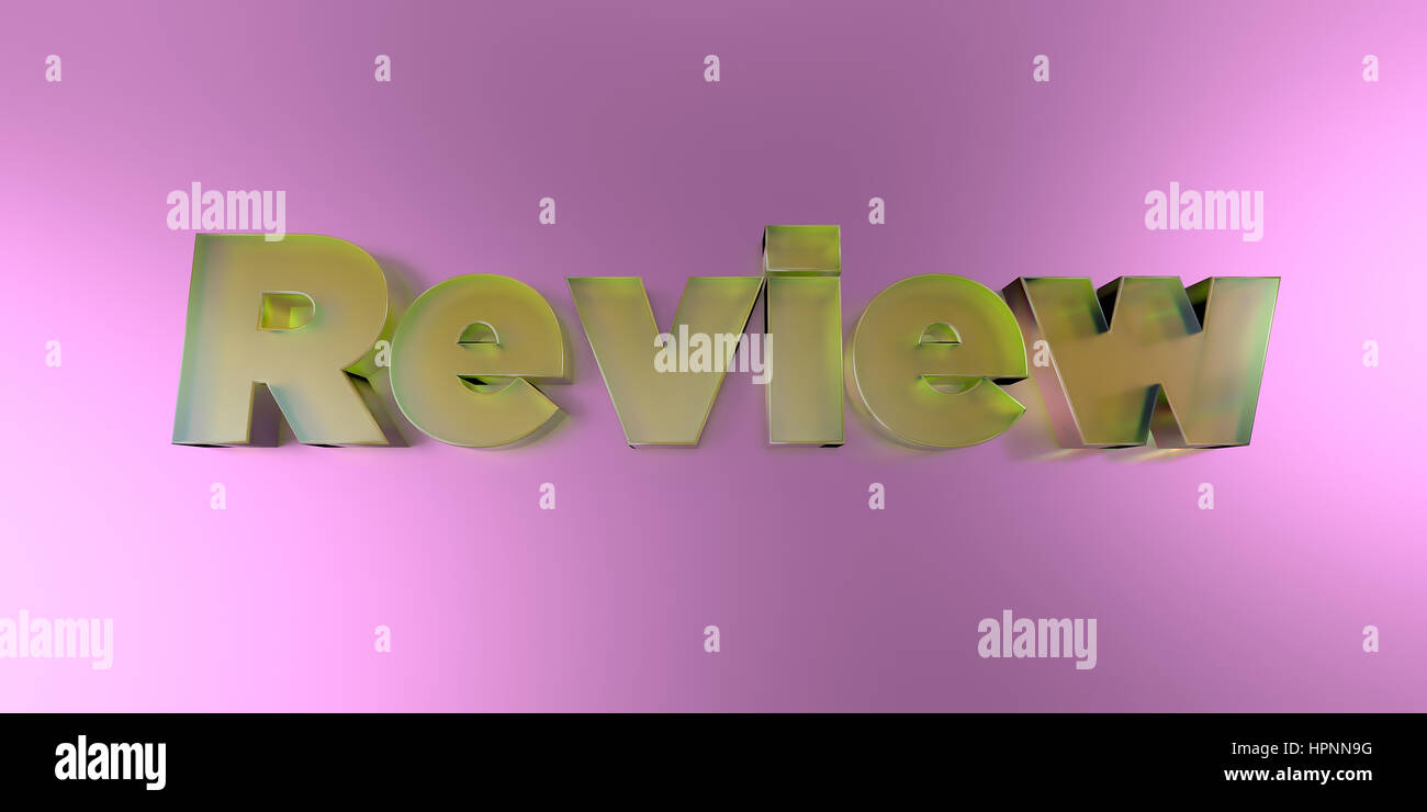 Review - colorful glass text on vibrant background - 3D rendered ...