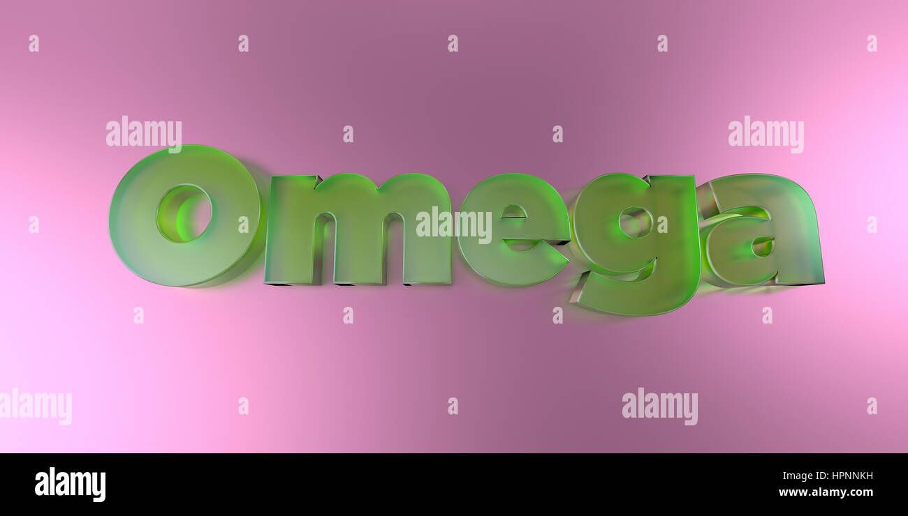 Omega - colorful glass text on vibrant background - 3D rendered royalty ...