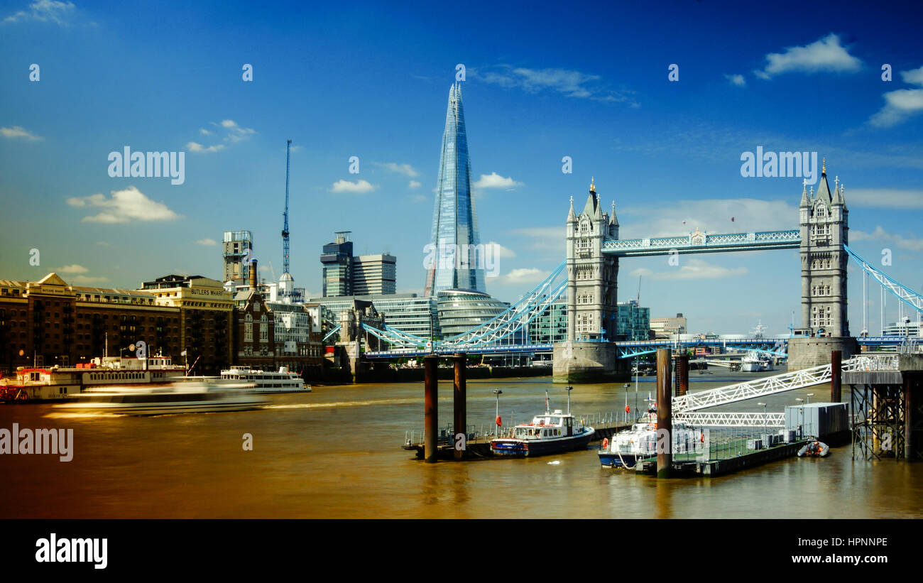 Sunny day in London, view to the Tower Bridge and Shard- LONDON, ENGLAND Stock Photo