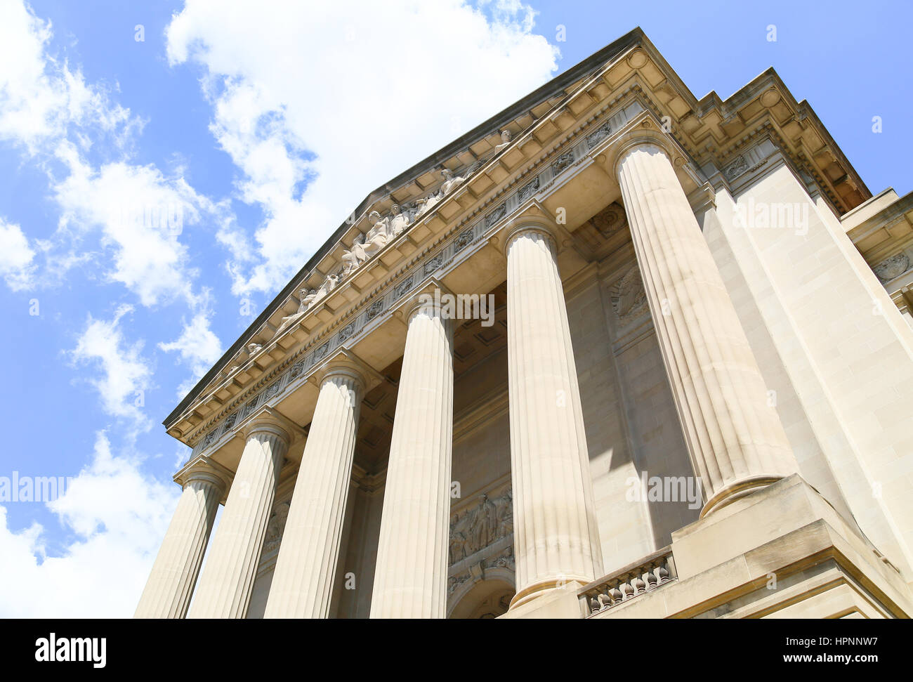 Washington DC, USA - May 2, 2015: Part of the facade of the Herbert C. Hoover Building, Headquarters of the United States Department of Commerce. Stock Photo