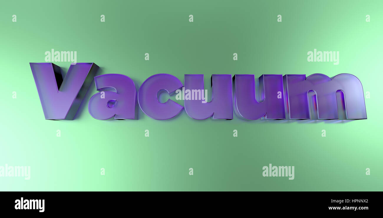 Vacuum colorful glass text on vibrant background 3D rendered