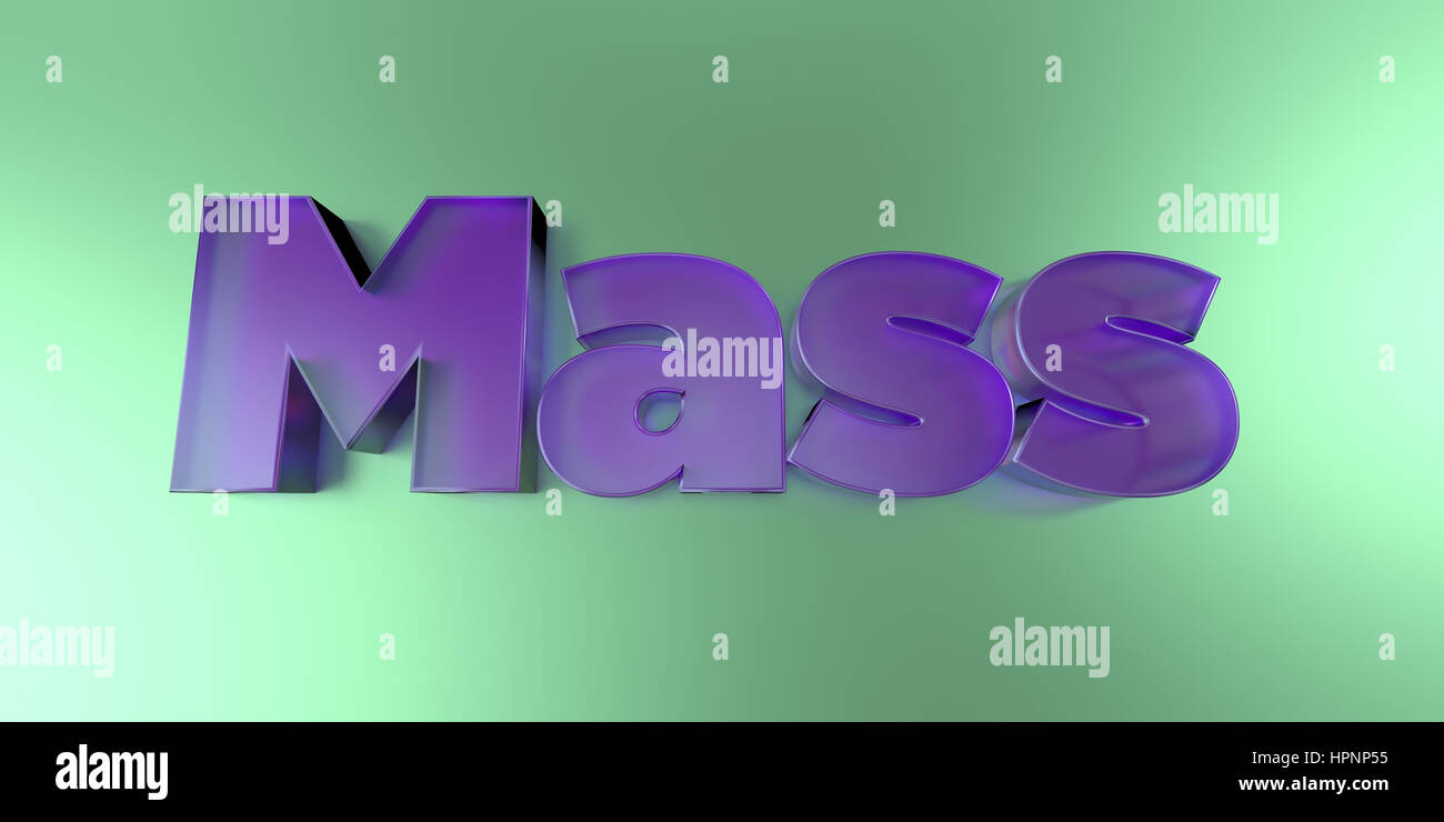 Mass - colorful glass text on vibrant background - 3D rendered royalty free stock image. Stock Photo