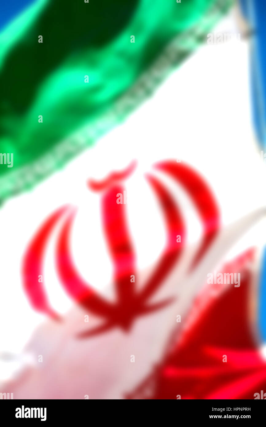 in iran blur  iranian waving flag  the blue sky and wind Stock Photo