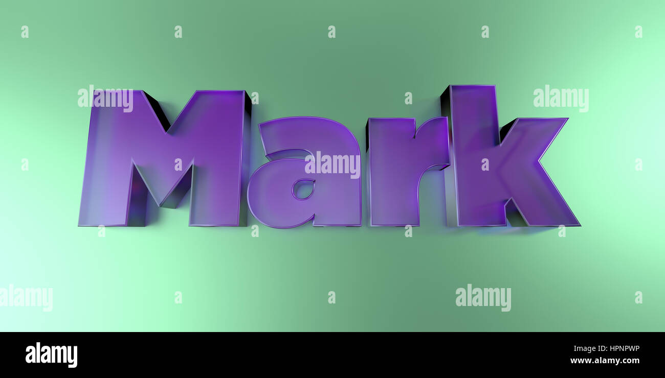 Mark - colorful glass text on vibrant background - 3D rendered royalty free stock image. Stock Photo