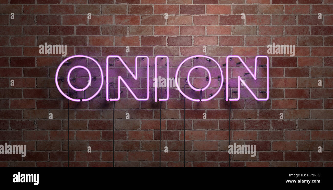 ONION - fluorescent Neon tube Sign on brickwork - Front view - 3D ...