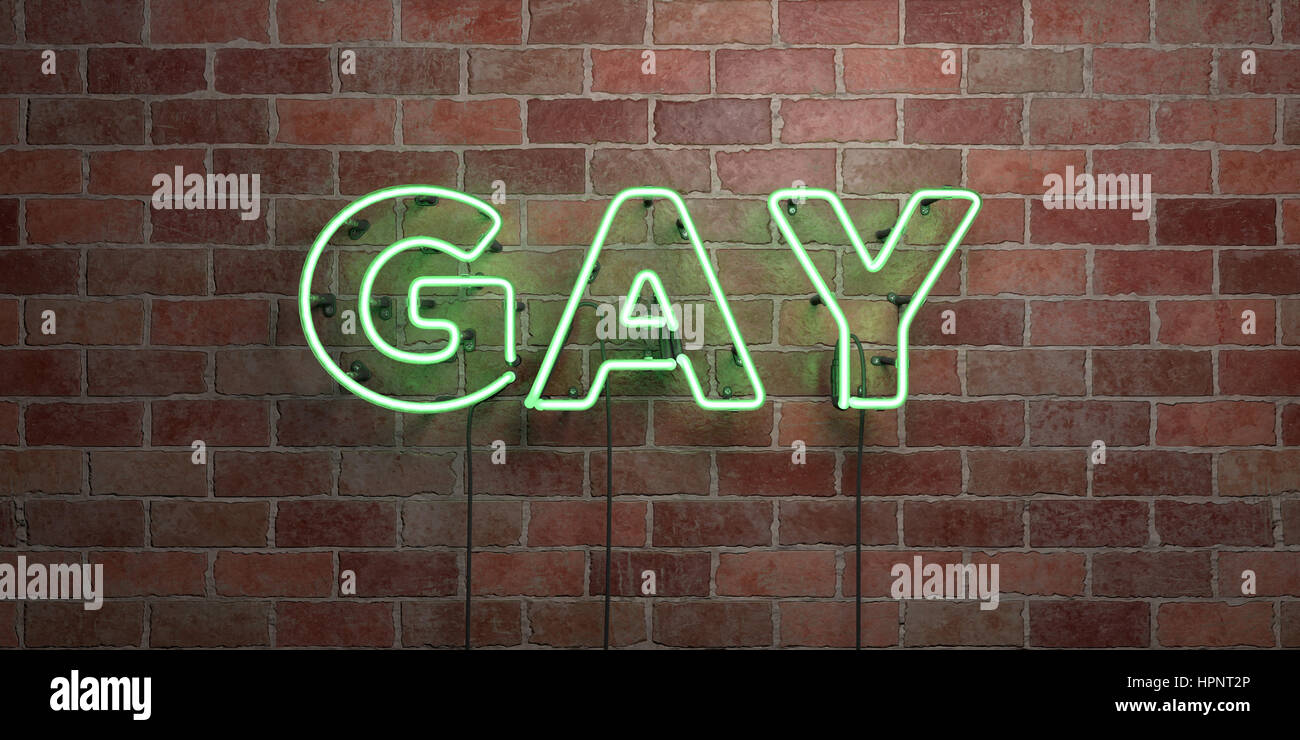 GAY - fluorescent Neon tube Sign on brickwork - Front view - 3D rendered  royalty free stock picture. Can be used for online banner ads and direct  mail Stock Photo - Alamy