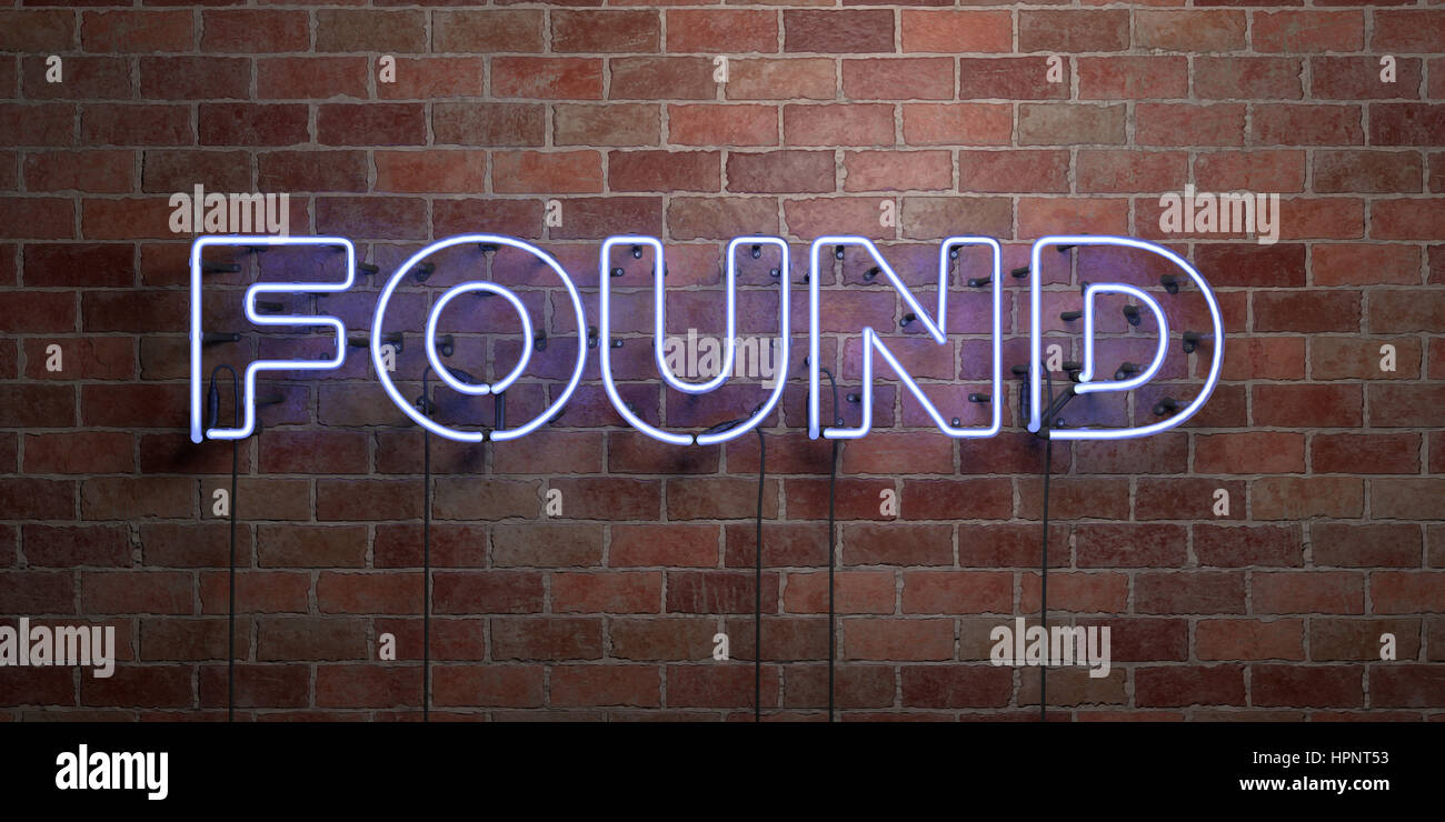 FOUND - fluorescent Neon tube Sign on brickwork - Front view - 3D ...