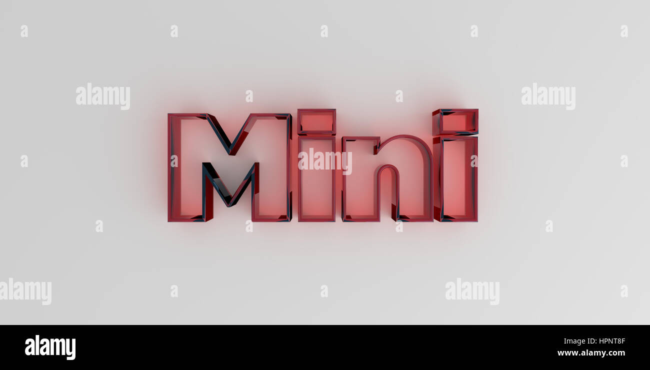 Mini - Red glass text on white background - 3D rendered royalty free stock image. Stock Photo