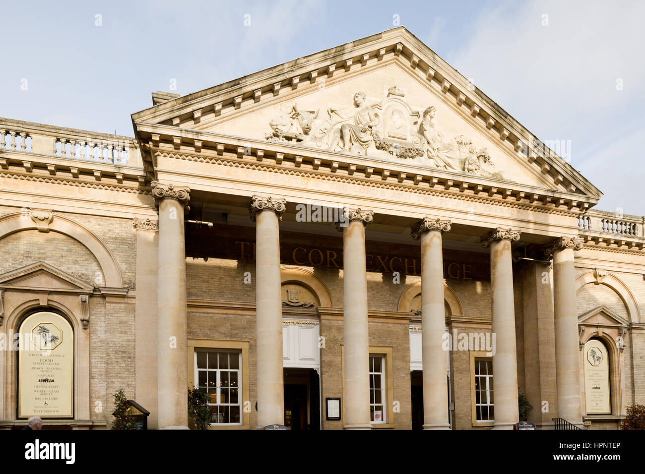 Portico entrance, Corn Exchange, Bury St Edmunds, refurbished by and trading as a Wetherspoon