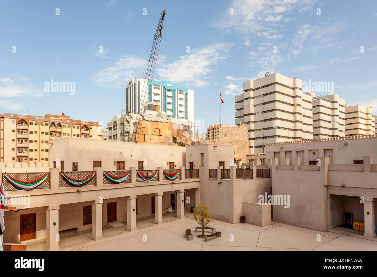 Inner courtyard of an old building in the city of Sharjah, United Arab Emirates, Middle East Stock Photo