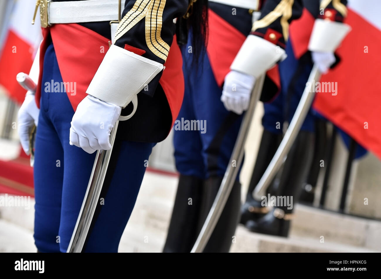 Detail with republican guards of honor during a welcome ceremony Stock Photo