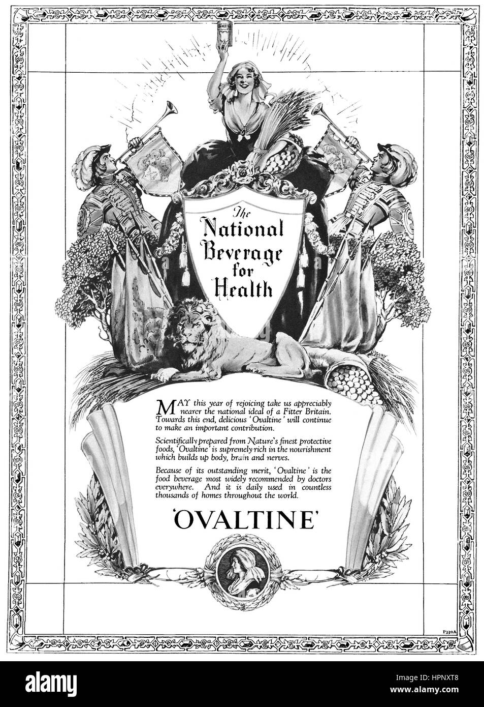 1937 British advertisement for Ovaltine, celebrating the coronation of King George VI. Stock Photo